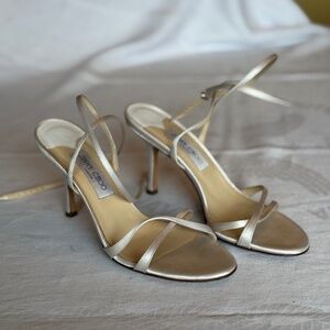 Jimmy Choo White Satin Strappy Ankle Wrap Heels EU Size 39.5